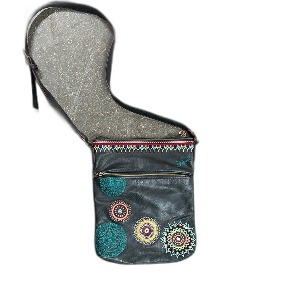 DESIGUAL Siara Ghana Bag Leather Purse Crossbody embroidered boho bohemian - Picture 2 of 3